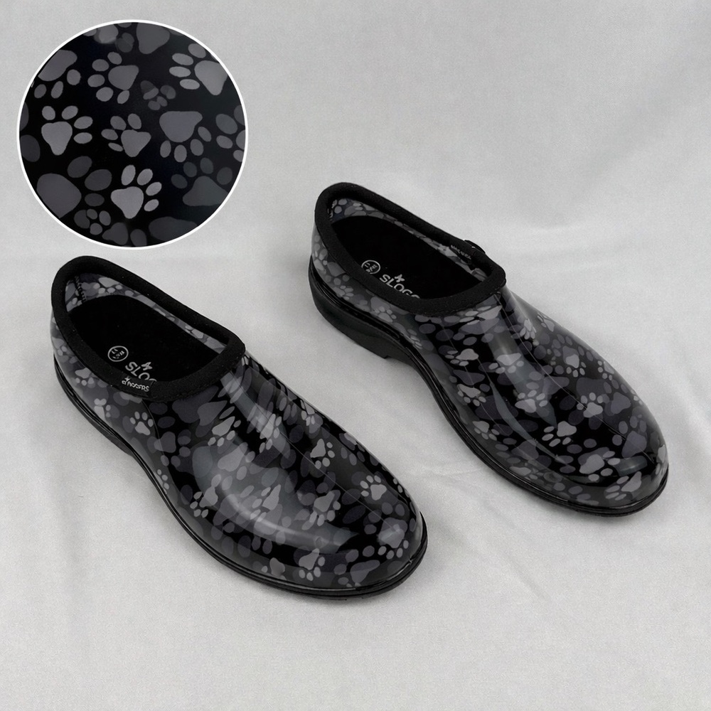 Sloggers Women’s Clogs Paw Print Black Waterproof Garden Shoes Sz 11